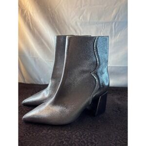 Seychelles Broken Promises Metallic Silver Pointed Toe Block Heel Ankle Boot 8.5